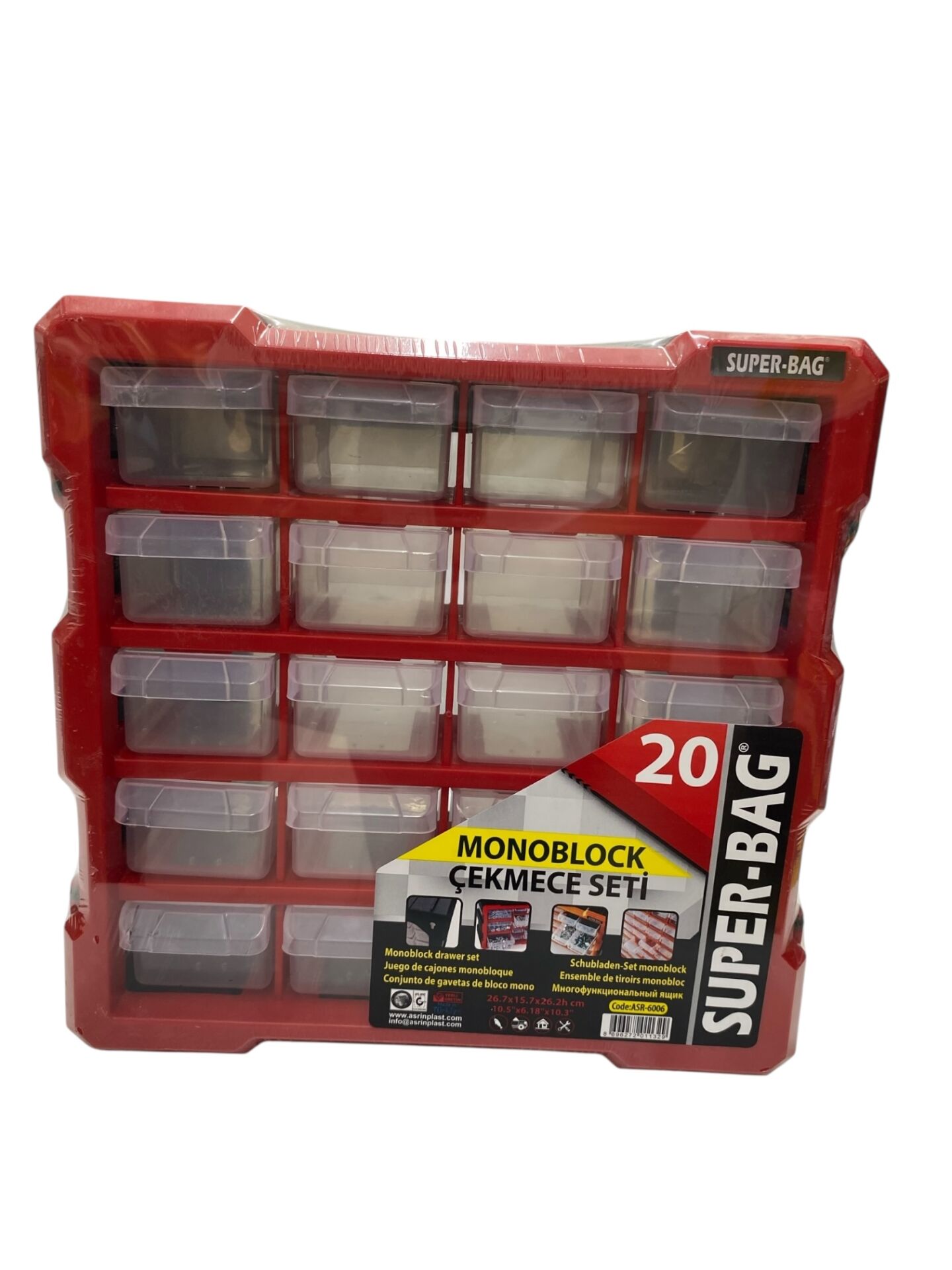 Superbag Mono Blok Çekmece Seti 20'li Hobby Organizer Seti Monoblok Çekmece Vida Dübel Kutusu