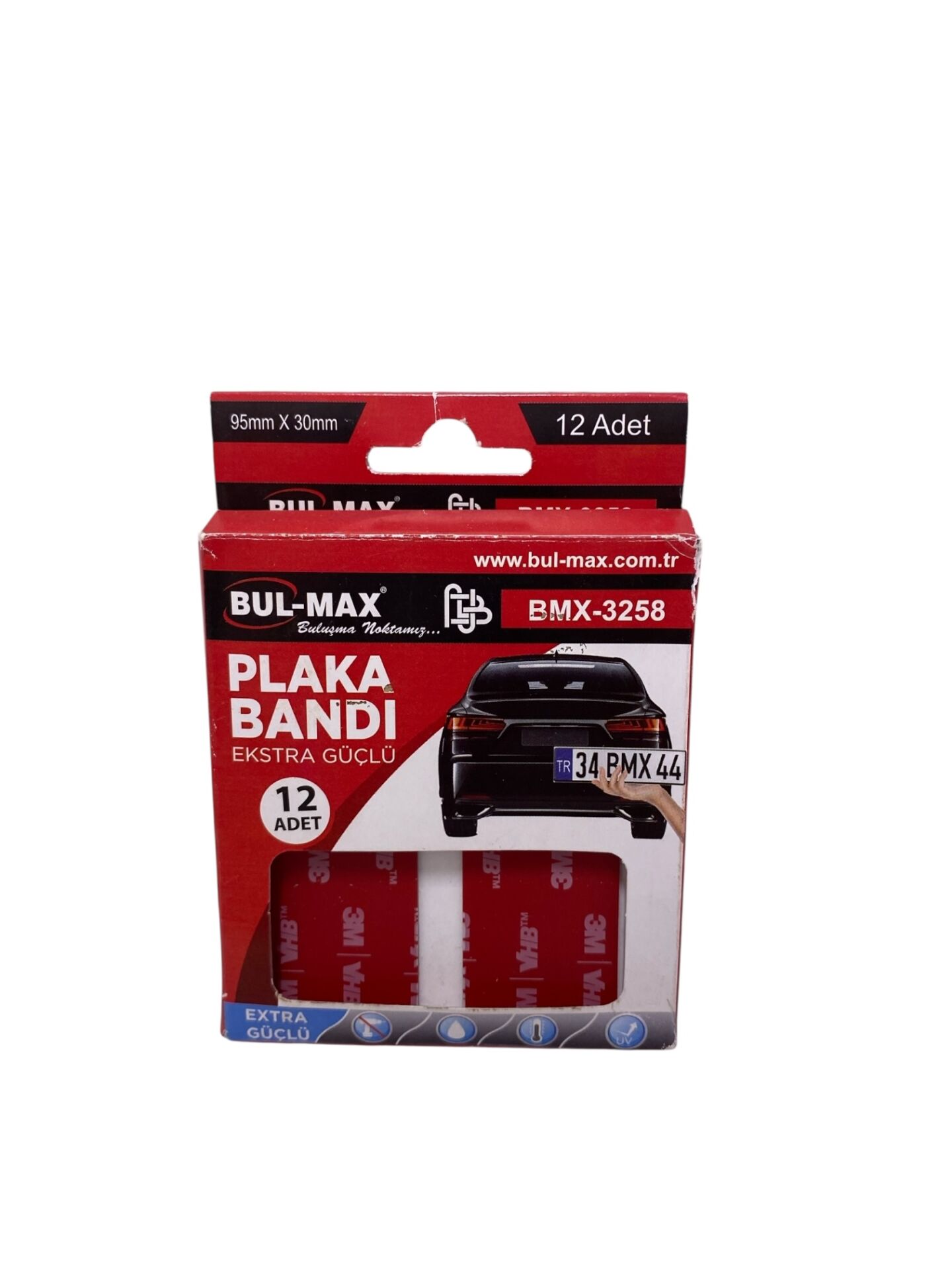 Bul-Max - Plaka Bandı 12' Li -Ekstra Güçlü Çift Taraflı Yapışkan Montaj Bandı 95*30